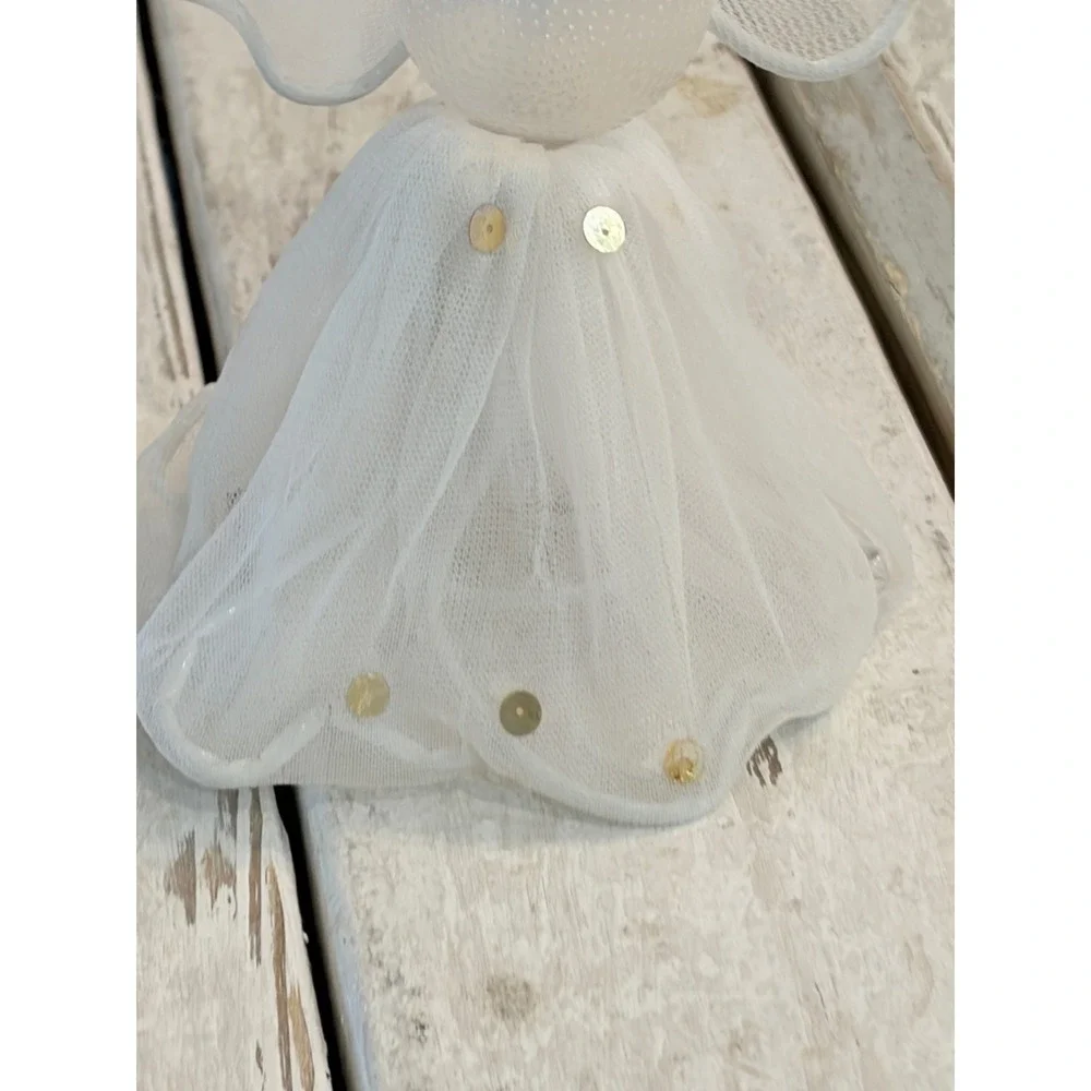 Vintage Christmas Angel Tree Topper White Tulle Gold Sequin Strawberry Blonde